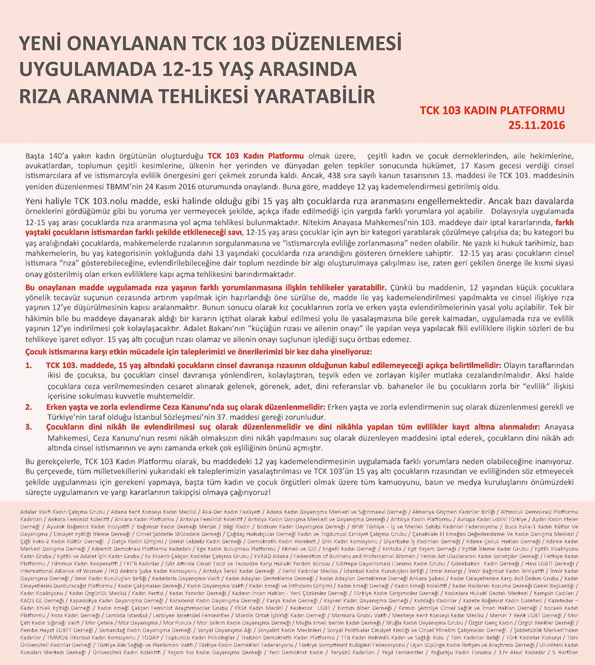 Yeni Onaylanan TCK 103 Düzenlemesi Uygulamada 12-15 Yaş Arasında Rıza Aranma Tehlikesi Yaratabilir